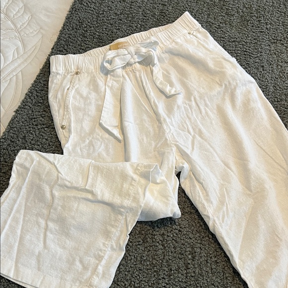 MICHAEL Michael Kors White Linen Wide-Leg Pants With Tie - Picture 2 of 5